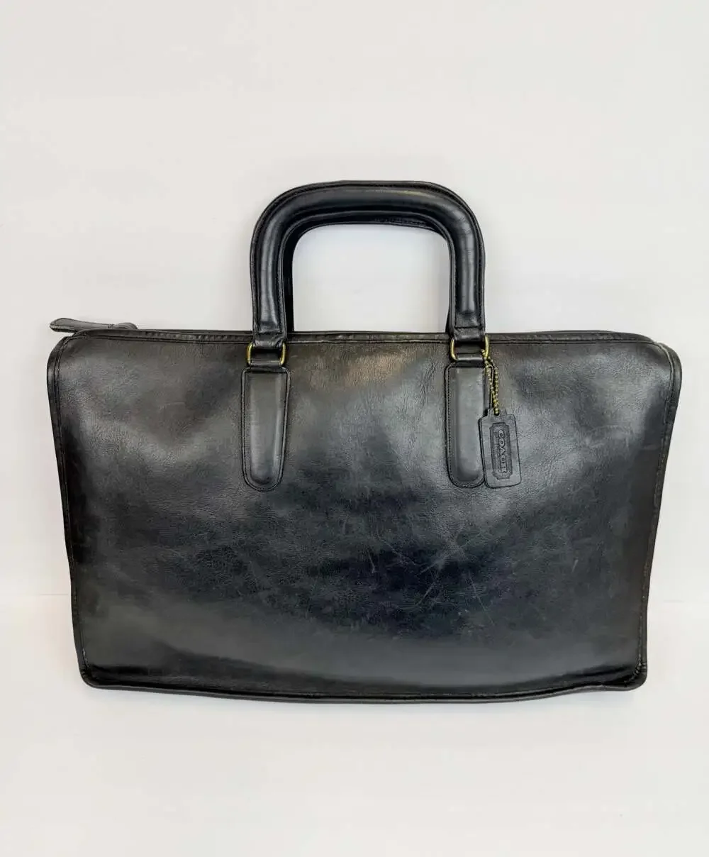 Vintage Coach Slim Briefcase Portfolio in Black Glove-Tanned Leather
